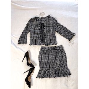 Black and White Tweed Skirt and Jacket Set